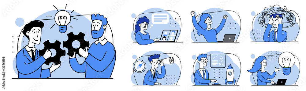 Metaphor Business success abstract concept illustration set. Teamwork ...