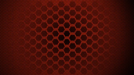 Poster - grid structure of black honeycomb elements in gradient pattern on red background in carbon design - 3D Illustration