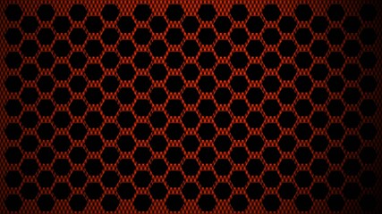 Poster - grid structure of black honeycomb elements on red background in carbon design - 3D Illustration
