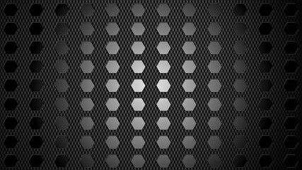 Poster - mosaic structure in gray of honeycomb elements on dark background in carbon design - 3D Illustration