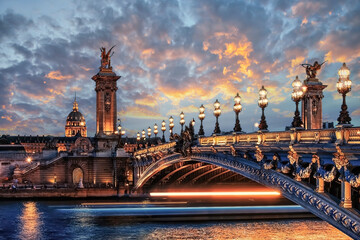 Fototapete - Alexandre III bridge in Paris at sunset