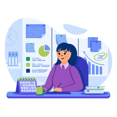 Aufkleber - Business planning concept. Businesswoman plan workflow in office. Woman notes events or doing work tasks, time management. Template of people scenes. Vector illustration with characters in flat design