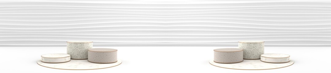 Wall Mural - 3d rendering of round marble pedestal, the white wall into waves scene with pretty. pedestal can be 