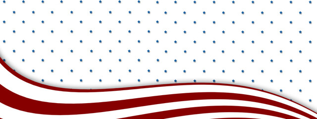 A fluttering red and white flag on a white background with blue stars on Independence Day. American flag on white with red stars background vector illustration. USA banner.