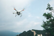 Flying drone taking photo of the great wall landscape in China