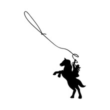 Vector Illustration Of A Cowboy Throwing A Lasso. Ranch, Wild West. Silhouette Of A Cowboy On A Horse Isolated On A White Background. 
