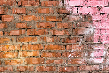 Canvas Print - Grunge Red Brick Wall With Vivid Pink Painted Corner