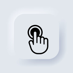 Poster - Smartphone screen with clicking finger. Hand pointer icon. Hand touch screen smartphone icon. Cursor icons vector. Neumorphic UI UX white user interface web button. Neumorphism. Vector