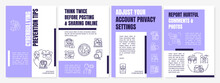 Cyberbullying Prevention Tips Brochure Template. Safe Cyberspace. Flyer, Booklet, Leaflet Print, Cover Design With Linear Icons. Vector Layouts For Presentation, Annual Reports, Advertisement Pages