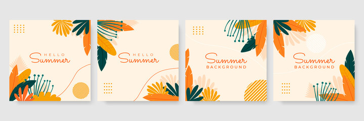 Vector set of summer social media stories design templates, backgrounds with copy space for text - summer backgrounds for banner, greeting card, poster and advertising
