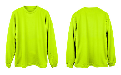 Wall Mural - blank jersey long sleeve t shirt color neon green template front and back view on white background