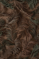 Wall Mural - Floral pattern with juniper branches on brown background. Flat lay, top view