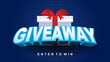 giveaway enter to win with gift box and ribbon in dark blue background Banner vector illustration