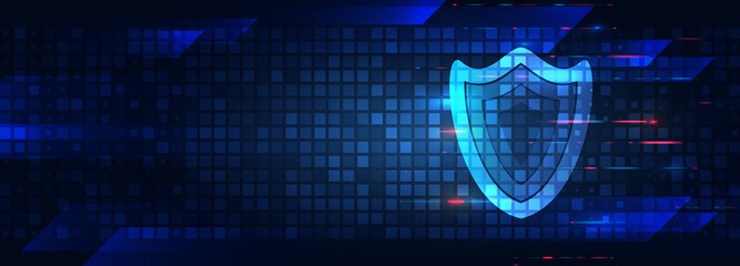Fototapete - Digital background innovative technologies in security systems. Shield Icon Future concept. Data protection Internet technologies.