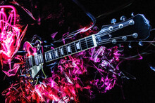 Light Painting. Artistic Portrit Of Les Paul Model Electric Guitar 