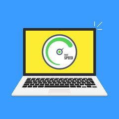 Aufkleber - laptop with fast speed test on the screen. vector illustration.