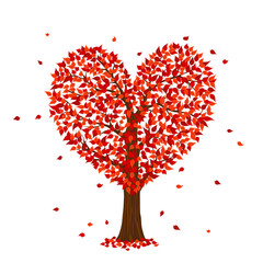 romantic happy valentine's day red tree in a shape of heart, isolated vector cartoon illustration