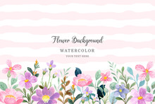 Beautiful Pink Purple Flower Garden Background With Watercolor