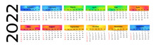 Horizontal Calendar For 2022 On A White Background