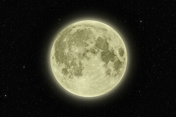 full green corn supermoon halo glowing surrounded by stars on black night sky background