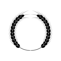 Wheat wreath. logo and icon with grain spikes. Black and white vector clipart and drawings. Silhouette.