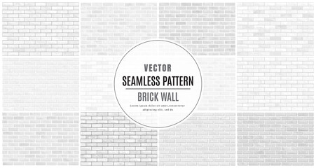 Wall Mural - white and gray block brick wall seamless pattern collection set texture background
