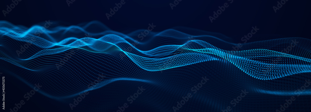 Abstract blue background of points. Falling cyber particles. Big data stream. 3d rendering - obrazy, fototapety, plakaty 