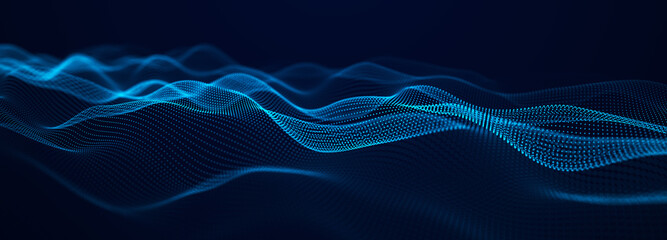 Fototapete - Abstract blue background of points. Falling cyber particles. Big data stream. 3d rendering