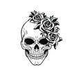 Skull half with roses. Vector illustration