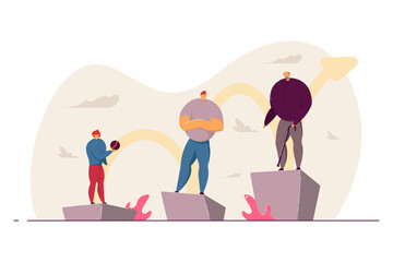 Wall Mural - Stages of human maturation vector illustration. Boy growing to young man and aging. Three milestones of person growth. Young, mature and old people. Life circle concept for website or landing page.