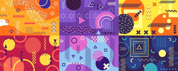 Poster - memphis background. funky abstract cover with geometric shapes and patterns. fun pop art retro 80s 9