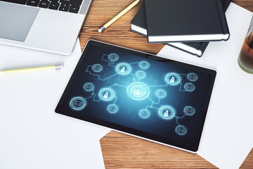 Poster - Social network concept on modern digital tablet screen. Top view. 3D Rendering