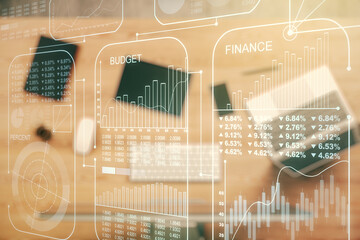 Poster - Double exposure of abstract creative statistics data hologram on computer background, analytics and forecasting concept