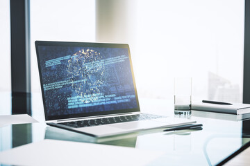 Aufkleber - Creative code skull hologram on modern computer monitor, cybercrime and hacking concept. 3D Rendering