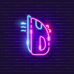 Wall Mural - Iron neon sign. Glowing ironing equipment icon. Vector illustration for design. Homework concept.