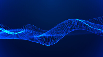 Leinwandbilder - Abstract digital background. Futuristic wave of dots and weave lines. Digital technology. 3d rendering.