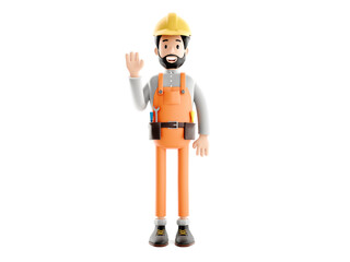 Wall Mural - builder cartoon character, funny worker or engineer 3d illustration