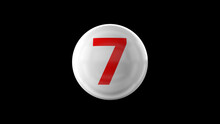Number 7 On Glossy White Ball. 3d. 3D Rendering. White Ball On Black Background