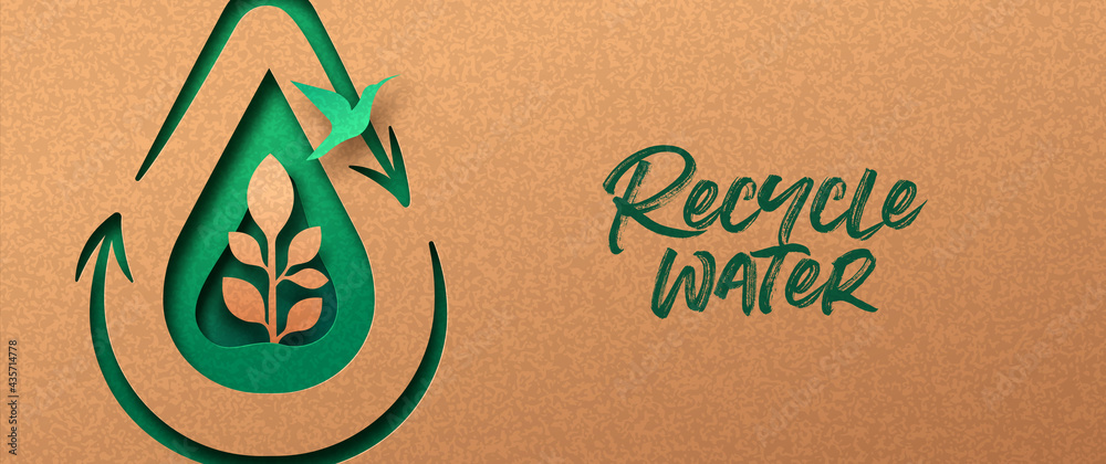 Recycle water green papercut nature banner concept - obrazy, fototapety, plakaty 