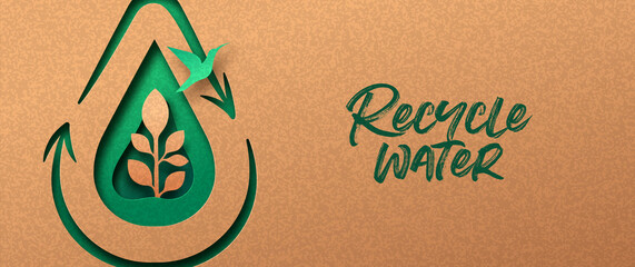 Sticker - Recycle water green papercut nature banner concept