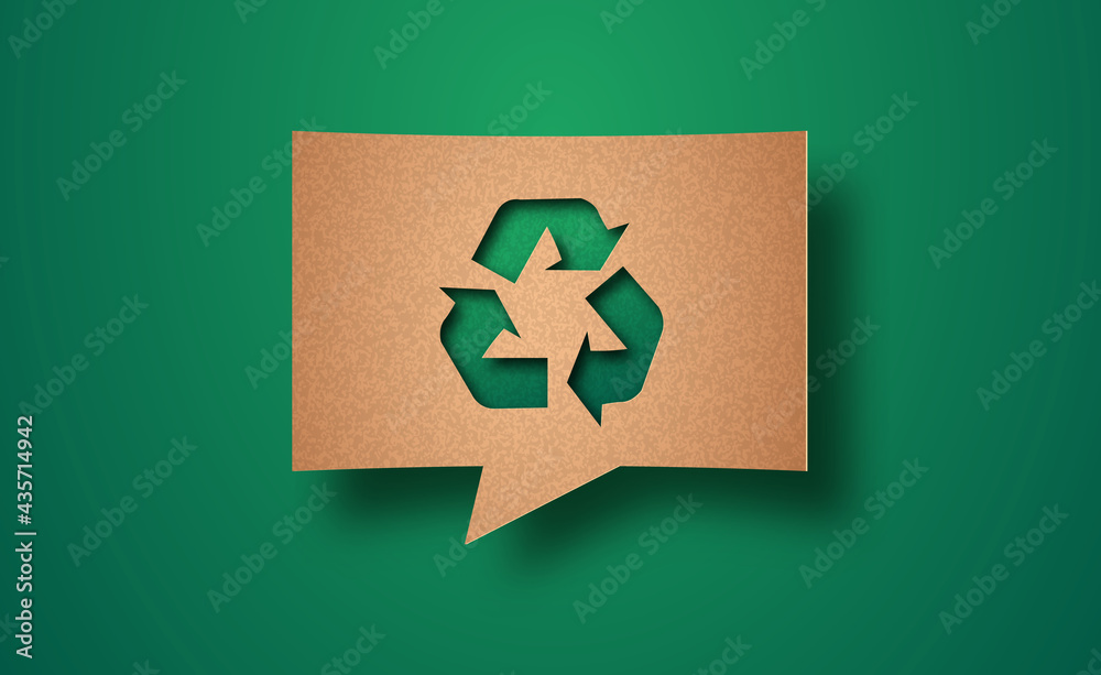 Recycle green nature paper cut chat bubble concept - obrazy, fototapety, plakaty 