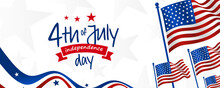 4th Of July, USA, United States Of America Independence Day Celebration Design On Waving American Flag On The Banner Background.