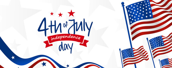 4th of July, USA, United States of America independence day celebration design on waving American flag on the banner background.