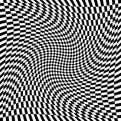 Poster - Curl checkered squares pattern. Vector chess squares black and white. Chess board curly twisted and 
swirling ornament.