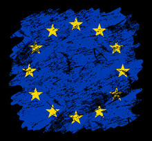 European Union Flag Grunge Brush Background. Old Brush Flag Vector Illustration. Abstract Concept Of National Background.