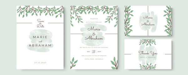 Poster - Gold Wedding Invitation, save the date, thank you, rsvp card Design template. Vector. winter flower, Rose, silver dollar, olive leaves, Wax flower, Anemone.