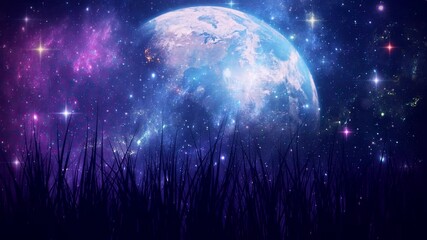 earth from an alien grass field - loop motion graphic background