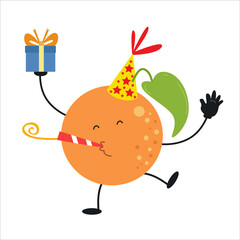 Cute orange birthday character vector template design illustration