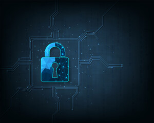Fototapete -  Data prevent and security concept.Visualization of cyber security With Padlock  lock on dark blue background.Cyber security concept.Vector illustration.