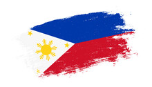 Flag Of Philippines Country On Brush Paint Stroke Trail View. Elegant Texture Of National Country Flag